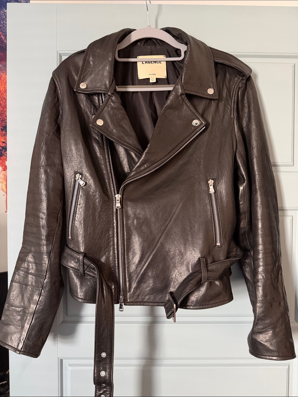 L'AGENCE Chocolate Brown Leather Moto Jacket